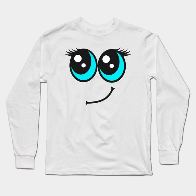 Cute Blue Eyed Smiling Face Long Sleeve T-Shirt by CraftyCatz